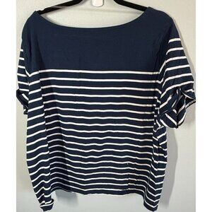 Time & Tru Womens Blue/White Boat Neck Striped Tee Short Sleeve 3X Casual